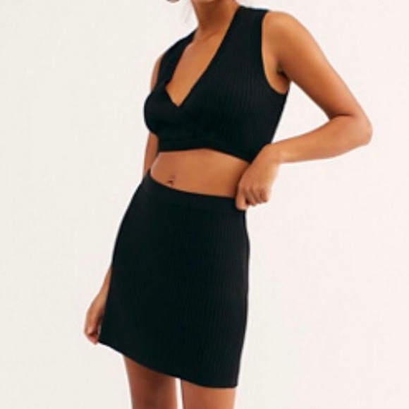 Free People Dresses & Skirts - Free People Black Ribbed Mini Skirt Set